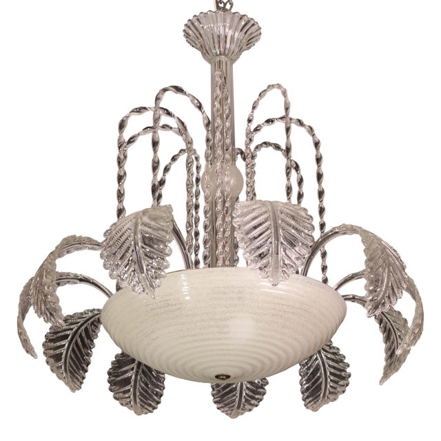 Art Decò Barovier & Toso Chandelier, Murano Glass, 1950s For Sale