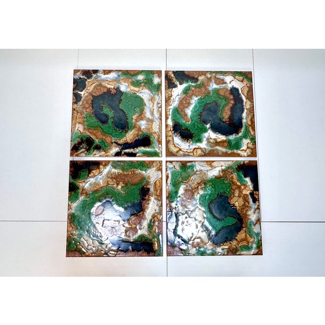 This set of four high-quality glazed ceramic art panels was handcrafted in West-Germany during the 1960s. Each ceramic...