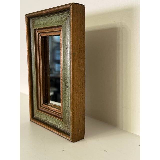 Mid 20th Century Small Mid Century Traditional Green and Gold Small Table Top Mirror For Sale - Image 5 of 9
