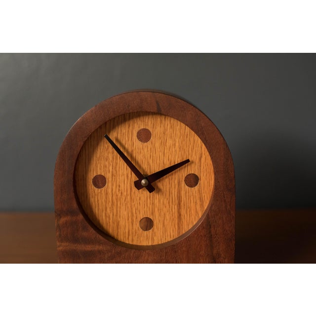 Mid-Century Modern Vintage Solid Walnut and Oak Studio Craft Table Clock For Sale - Image 3 of 10