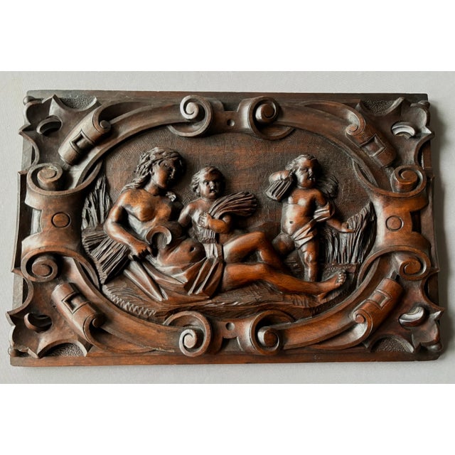 19thc French Antique Large Traditional Carved Wood Sculpture Panel. Featuring female nude with Cherubs. Highly detailed...