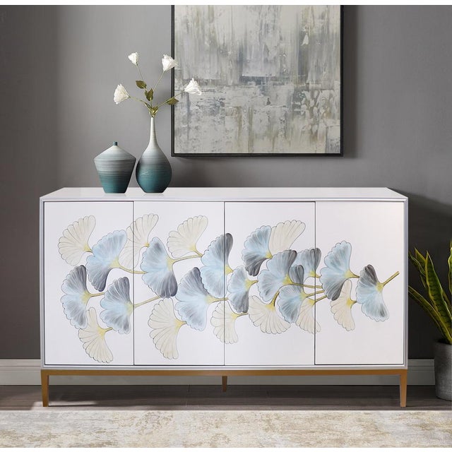Pasargad Home Annabelle Sideboard With 4 Floral Doors, Silver/Ivory For Sale - Image 11 of 12
