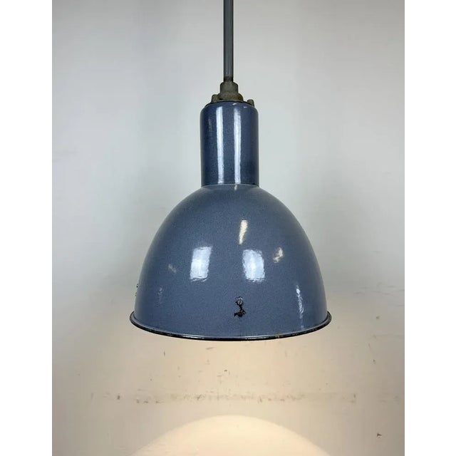 Industrial Grey Enamel Ceiling Lamp from Elektrosvit, 1950s For Sale - Image 9 of 13