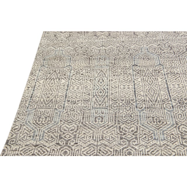 Modern Apadana's Safi Collection Handmade Allover Designed Beige Wool Rug For Sale - Image 4 of 10