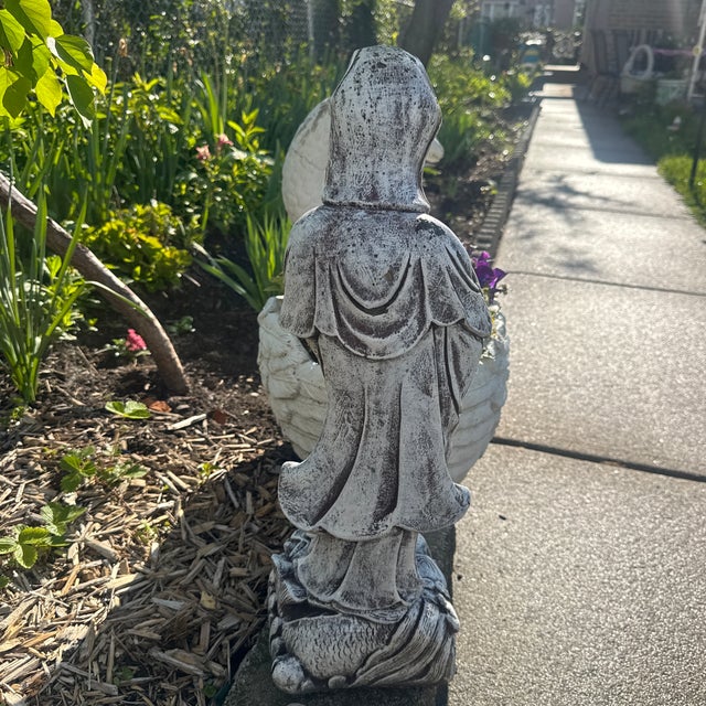 Mid 20th Century Garden Art Quan Yin Concrete Statue For Sale - Image 11 of 12