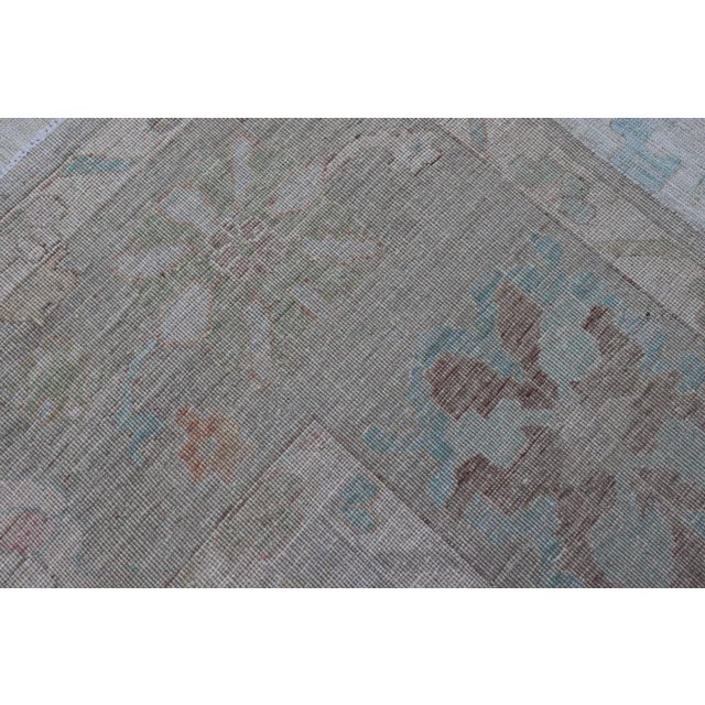 Modern All-Over Floral Oushak With Light Gray Background and Muted Colors For Sale - Image 12 of 12