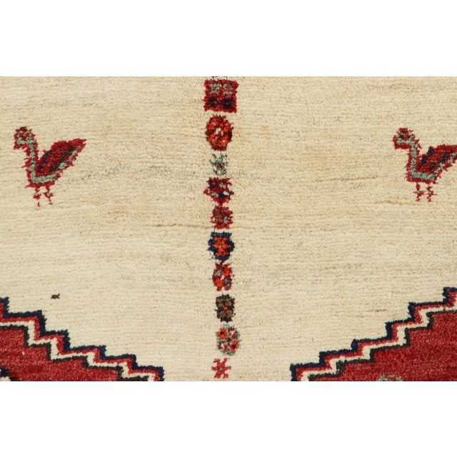 Traditional Antique Gabbeh Persian Tribal Rug, Beige With Geometric Medallion - Rug & Kilim For Sale - Image 3 of 8