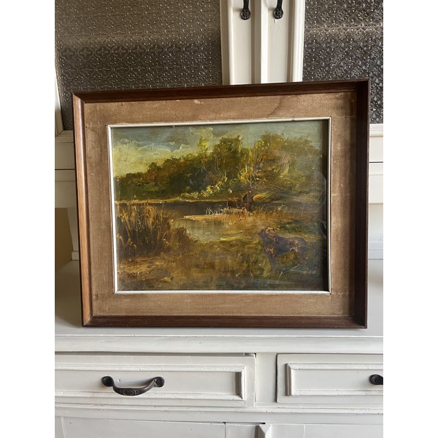 Italian Artist, Landscape with Hunting Dog, Italy, 1950s, Oil Painting, Framed For Sale - Image 6 of 6