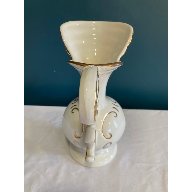 Ceramic Mid 20th Century Porcelain Pitcher Vase With Gold Accents For Sale - Image 7 of 9