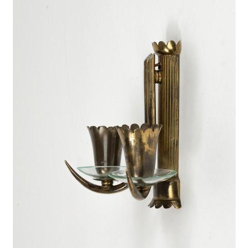 Mid-Century Sconces in Brass and Glass in the style of Gio Ponti, Italy, 1950s For Sale - Image 11 of 17