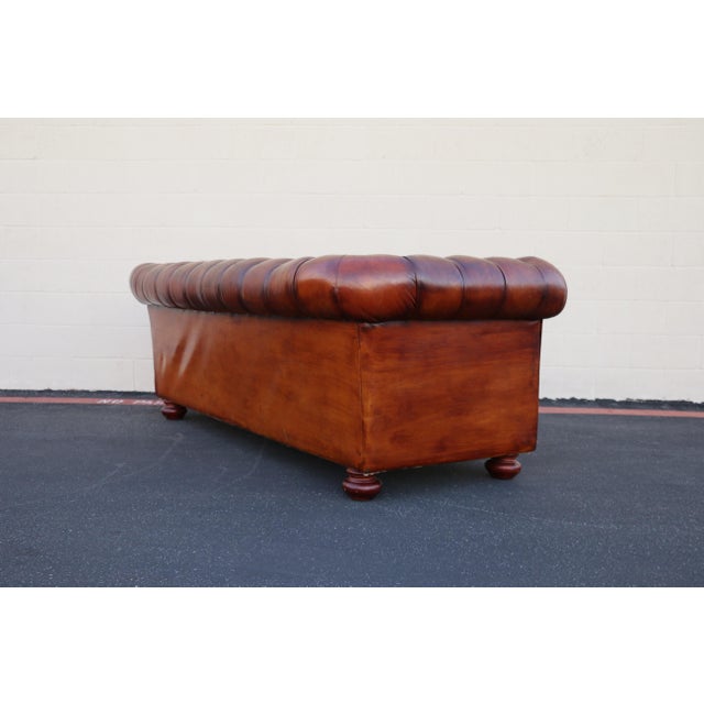 1940s Pegasus Tufted Chesterfield Sofa in Distressed Brown Leather For Sale - Image 11 of 18