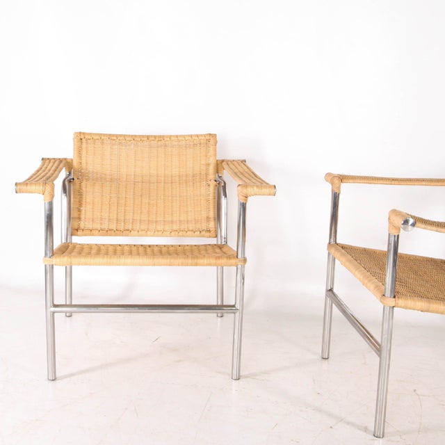 Mid-Century Modern Wicker and Chrome Chairs, 1980s, Set of 2 For Sale - Image 3 of 15