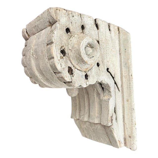 Antique Hand-Carved Architectural Fragment Corbel Bracket in Original Whitewashed Paint For Sale