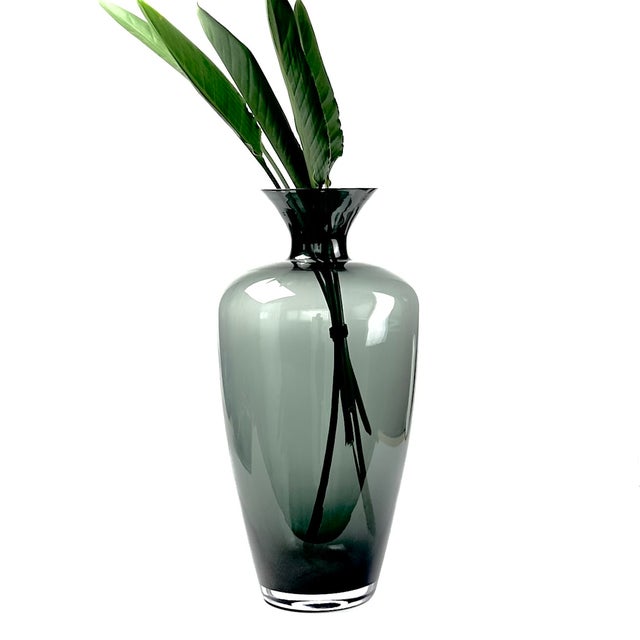 Impeccable Monumental Timeless Modern Classic Green-Gray Translucent Glass Vase For Sale - Image 4 of 9