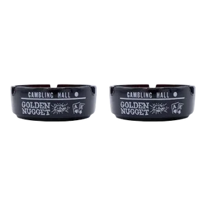 Golden Nugget Black Glass Ashtrays - a Pair