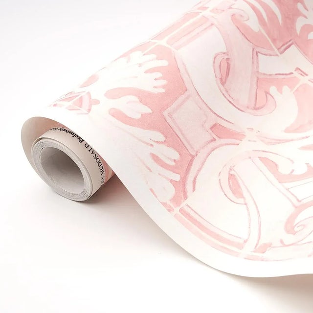 Schumacher Sample - Schumacher X Mary McDonald Azulejos Wallpaper in Pink For Sale - Image 4 of 6