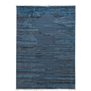 Blue Modern Moroccan-Style Berber Wool Rug For Sale