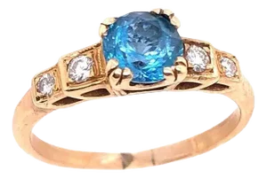 14 Karat Yellow Gold Fashion Round Blue Topaz With Diamond Accents Ring, Size 7.5