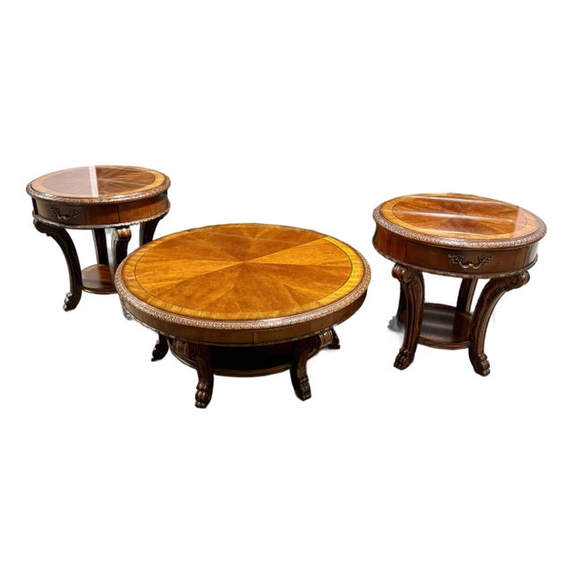 Mid 20th Century A.r.t. Furniture Co. Round Coffee Table With Two End Tables For Sale