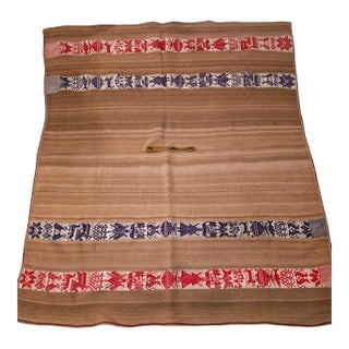 Vintage 1960s Andean Handwoven Wool Poncho Textile – Geometric Indigenous Folk Art For Sale