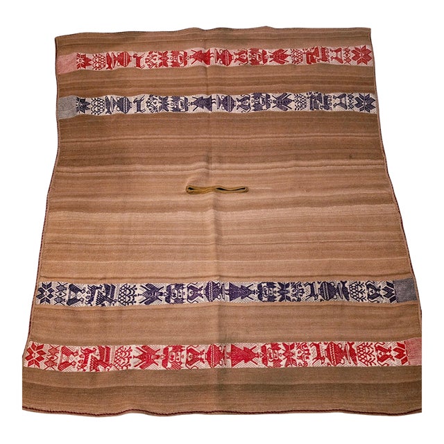 Vintage 1960s Andean Handwoven Wool Poncho Textile – Geometric Indigenous Folk Art For Sale