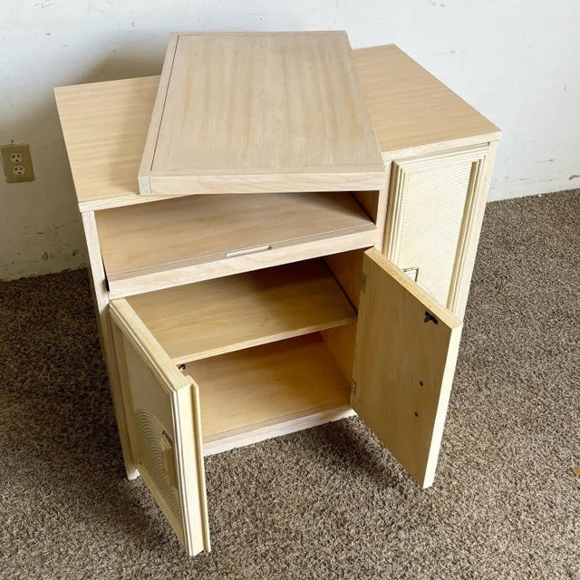 1980s Boho Chic Henry Link Pencil Reed Cabinet/Dry Bar With Rotating Top For Sale - Image 5 of 10