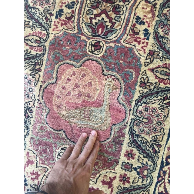 Textile 1900s COLLECTOR'S ROYAL PEACOCK KERMAN Duel Cypress Tree of Life Rug 9 x 11.8 For Sale - Image 7 of 17