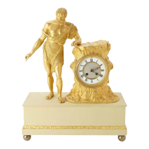 French Charles X Period Fire Gilt Bronze Mantel Clock, C. 1820-30