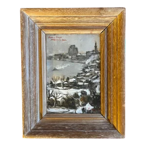 1930's Impressionist Winter Snow Scene Oil Painting on Canvas "Bund of Shanghai Covered With Snow"
