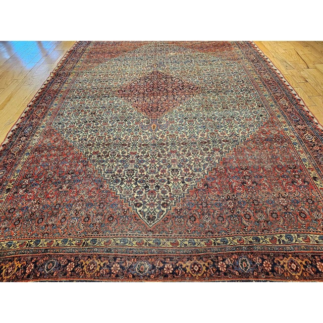 19th Century Bidjar Rug, Hand-Knotted Wool, Herati Geometric Pattern, Ivory & Red, 10x14 For Sale - Image 11 of 18