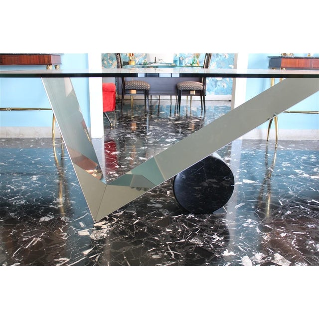 Oval Dining Table in Black Marble and Steel, 1990 For Sale - Image 12 of 14