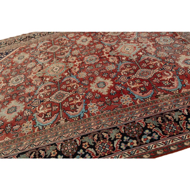 Red 10 X 12 Vintage Persian Mahal Hand-Knotted Wool Rug Red & Navy For Sale - Image 8 of 10