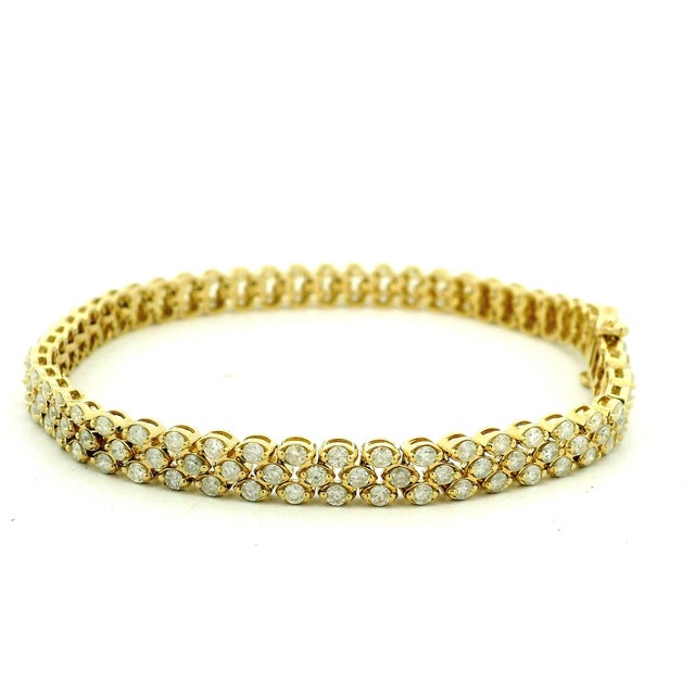 Circa 1990 14k Yellow Gold Three-Row Diamond Bracelet, 7.80 Carats For Sale In Miami - Image 6 of 14
