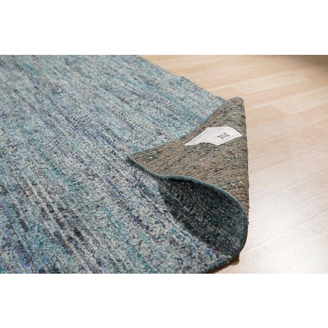 10x14 Blue Hand-Knotted Silk Woven Horizon Solid Open Field Modern Carpet Rug For Sale - Image 4 of 5