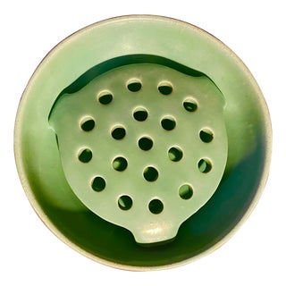 Early 20th Century Chinoiserie Green Art Nouveau Celedon Flower Frog Bowl, Germany For Sale