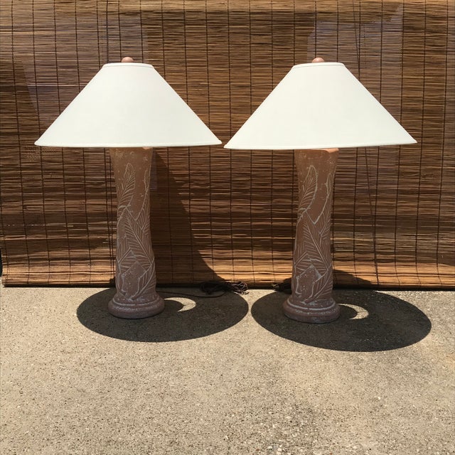 Terra Cotta Terra Cota Banana Leaf Table Lamps - a Pair For Sale - Image 8 of 12