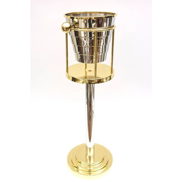 Modern Vintage 1970's Larry Laslo Signed Brass and Silver Plate Champagne Wine Stand Italian Restored For Sale - Image 3 of 13
