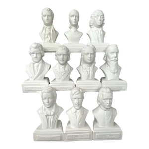 Vintage Famous Composers White Porcelain Bisque Busts Set of 10