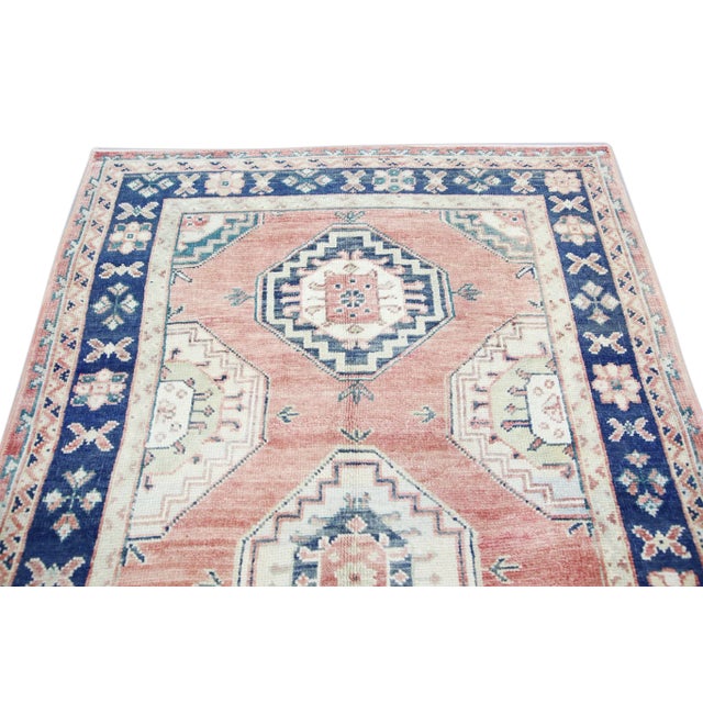 Textile 1960s Vintage Pink & Blue Rug For Sale - Image 7 of 10