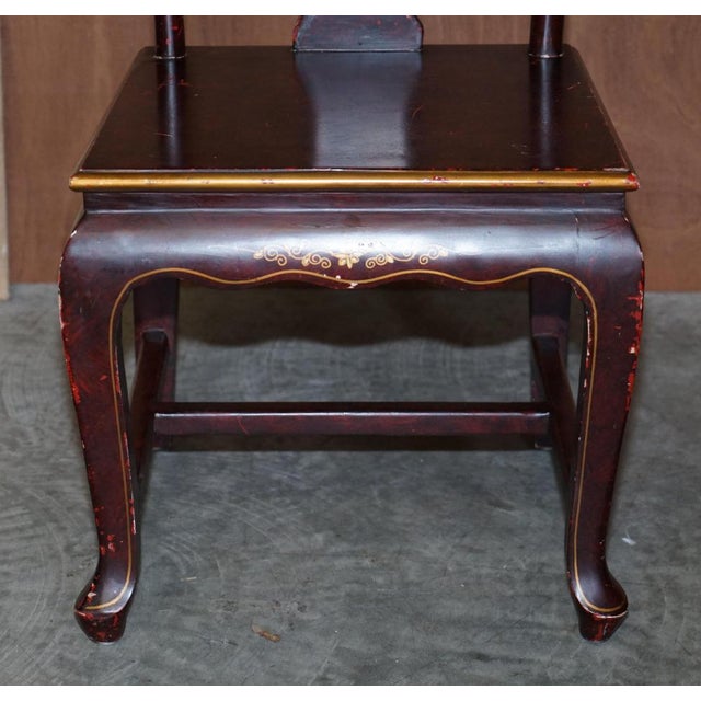 Antique Chinese Red Hand Painted Chair in Sold Wood For Sale - Image 3 of 17