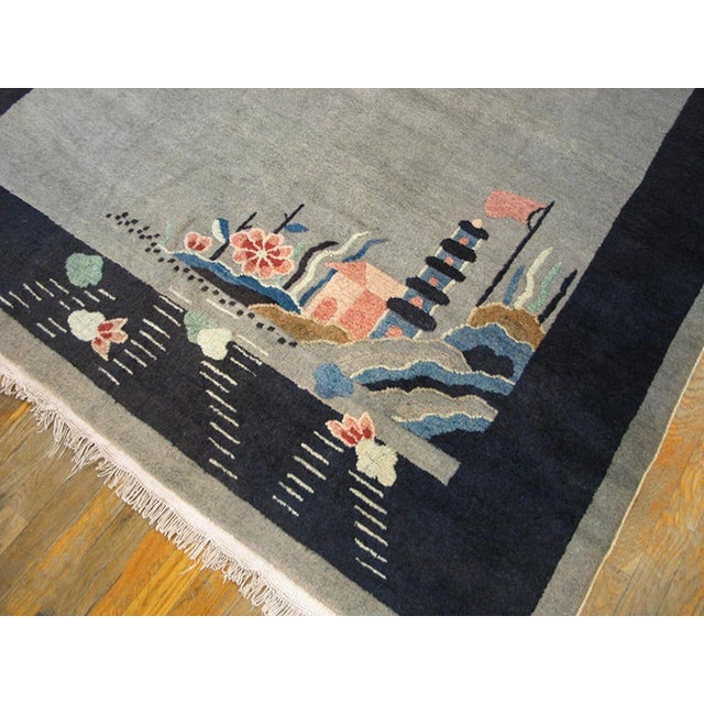 1920s Gray Floral Modern Antique Chinese Art Deco Rug 6' 2" X 8' 9" Handknotted Wool Carpet For Sale - Image 4 of 4