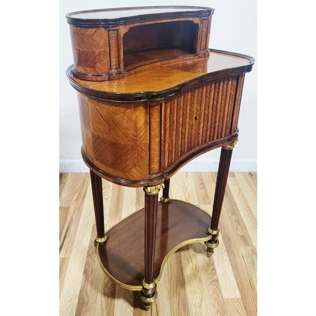 Pair 19th C French Louis XVI Bronze & Tambour Front Kidney Nightstand End Tables For Sale In New York - Image 6 of 14