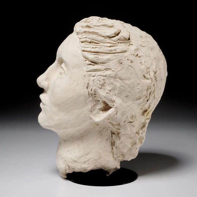 French Mid-Century Bisque Stoneware Life-Size Head Sculpture For Sale - Image 6 of 7