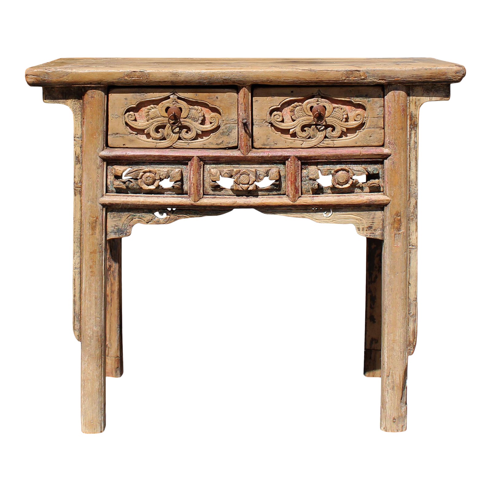 Chinese Vintage Drawer Raw Wood Rustic Side Table Chairish