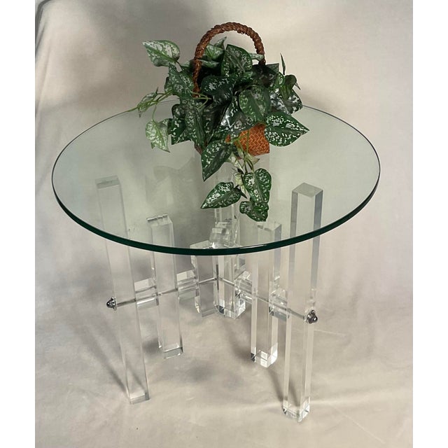 1970s Lucite & Glass Skyscraper Round Side Accent Table For Sale - Image 10 of 12