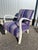 Pair of 1930s club chairs, reupholstered, armrests repainted later (stained)