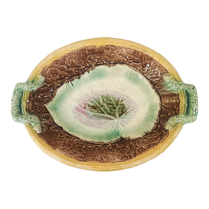 Antique 19th C Majolica Begonia Leaf and Faux Bois Platter C1880s