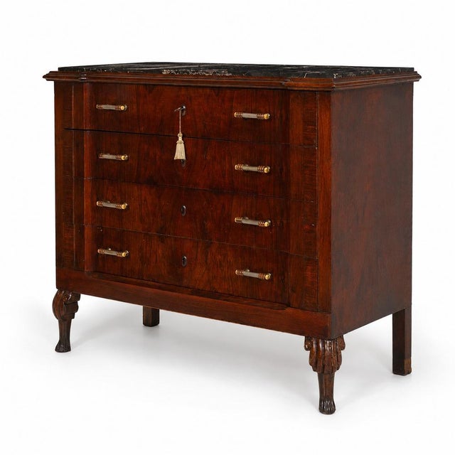 Charles X Italian Venetian Mahogany Commode with Portoro Marble Top, 1830 For Sale - Image 6 of 12
