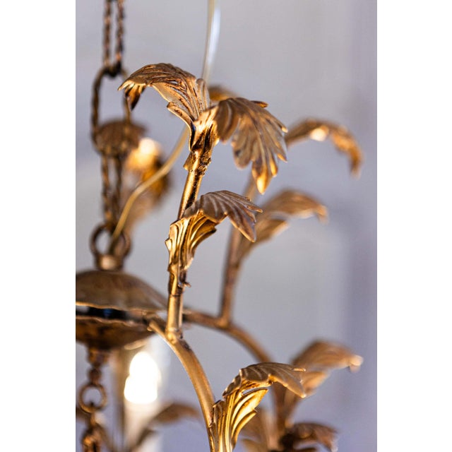 Mid 20th Century French Gilt Metal Maison Charles Inspired Five-Light Chandelier with Foliage For Sale In Atlanta - Image 6 of 11