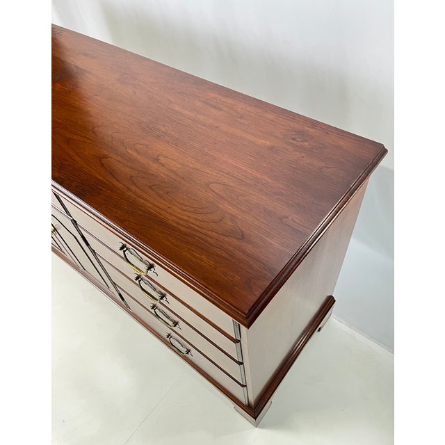 Late 20th Century Henkel Harris Virginia Galleries Solid Wild Black Cherry Triple Dresser For Sale - Image 15 of 18